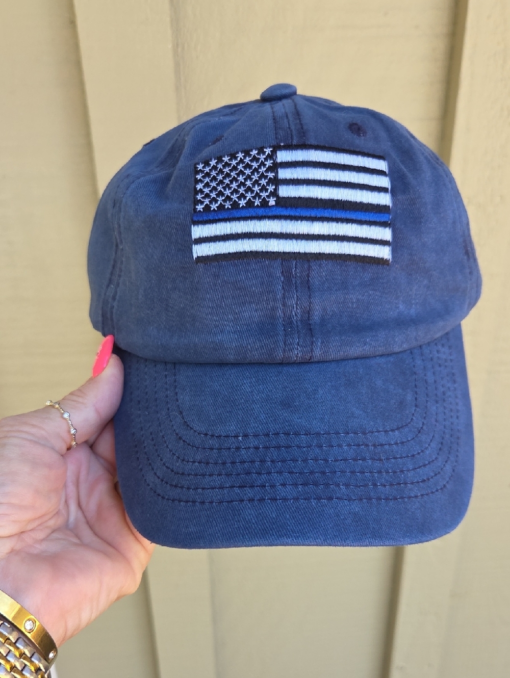 Blue Baseball Cap with Thin Blue Line Flag.